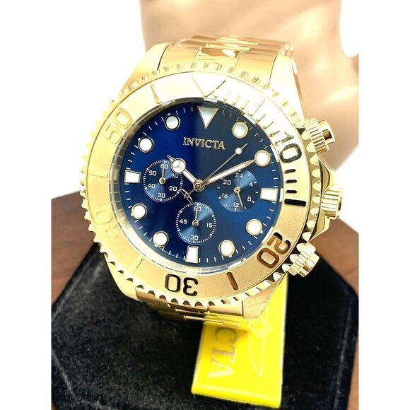 Invicta Men's Watch 36974 Pro Diver Quartz Chronograph Gold Steel Blue Dial 47mm - Picture 1 of 15